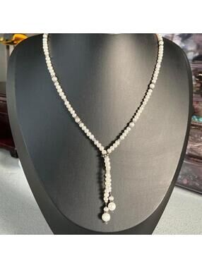 Vintage Cultured Freshwater Lariat Pearl Necklace 925